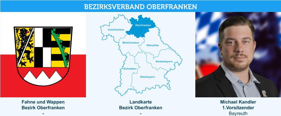 Landkarte Bezirk Oberfranken - Fahne und Wappen Bezirk Oberfranken -   Michael Kandler 1.Vorsitzender Bayreuth BEZIRKSVERBAND OBERFRANKEN