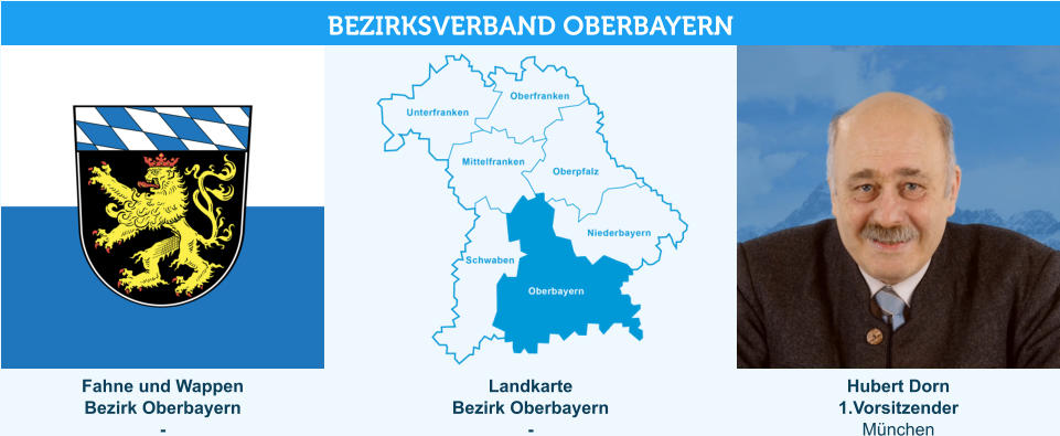Landkarte Bezirk Oberbayern - Fahne und Wappen Bezirk Oberbayern -   Hubert Dorn 1.Vorsitzender München BEZIRKSVERBAND OBERBAYERN