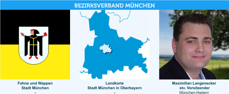 Landkarte  Stadt München in Oberbayern - Fahne und Wappen Stadt München -   Maximilian Langenecker  stv. Vorsitzender München-Hadern BEZIRKSVERBAND MÜNCHEN